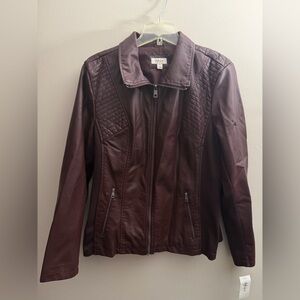 NWT XL Style & Co. Women's Quilted in Oxblood Wine Faux Leather Moto Jacket